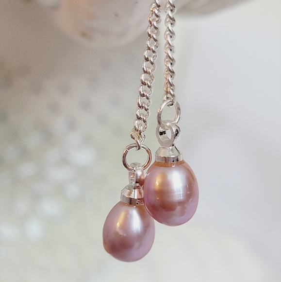 100% All Natural Freshwater Deep Pink Pearl Dangle Earrings *NWT* - Picture 7 of 10